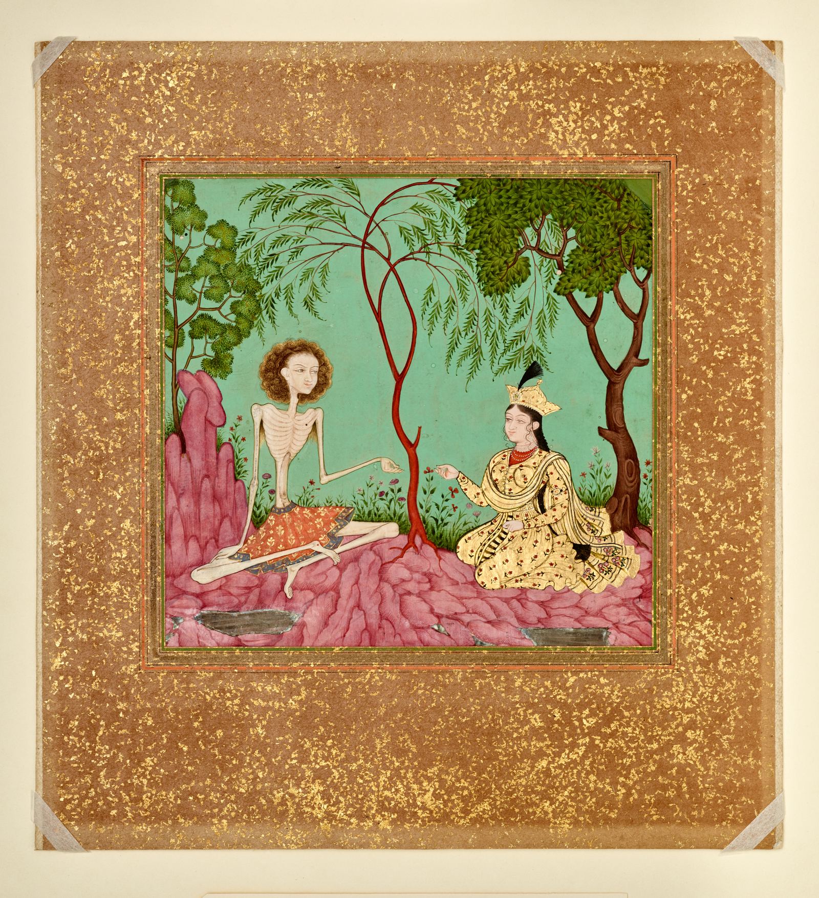 Painting of Layla visiting Majnun in the wilderness